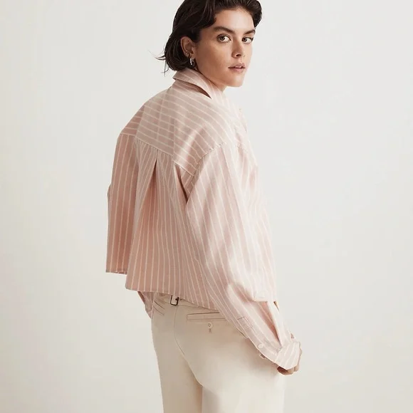 Madewell Pink Striped Button Down Shirt - Picture 2 of 4